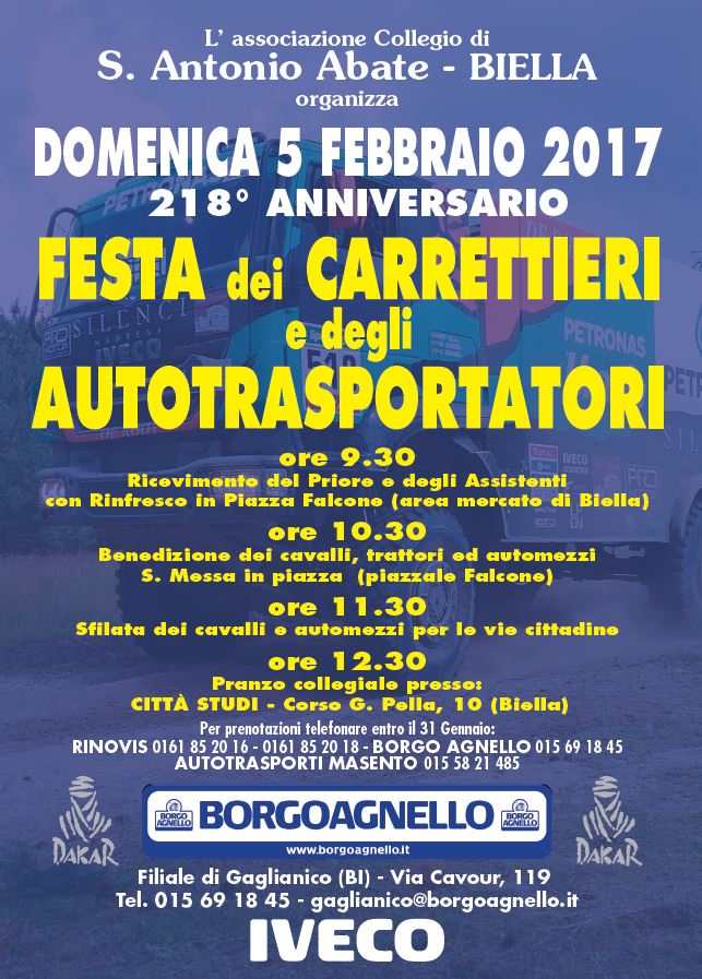 DOMENICA 5 FEBBRAIO FESTA DEI CARRETTIERI E DEGLI AUTOTRASPORTATORI BIELLA