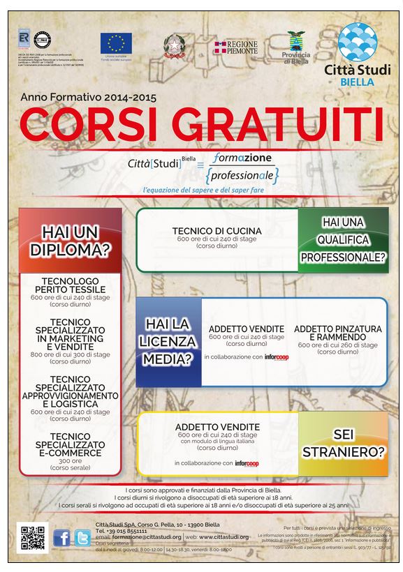 CORSI GRATUITI A CITTA' STUDI PER LA FORMAZIONE PROFESSIONALE 2015