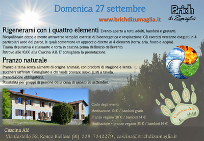 MEDITAZIONE CON I 4 ELEMENTI A CASCINA ALE' DOMENICA 27 SETTEMBRE