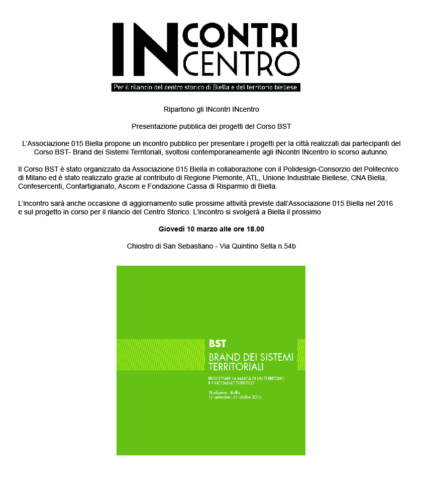 INCONTRI IN CENTRO - GIOVEDI' 10 MARZO ORE 18.00