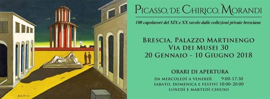 BRESCIA A PALAZZO MARTINENGO PICASSO, DE CHIRICO E MORANDI IN MOSTRA DAL 20 GENNAIO AL 10 GIUGNO